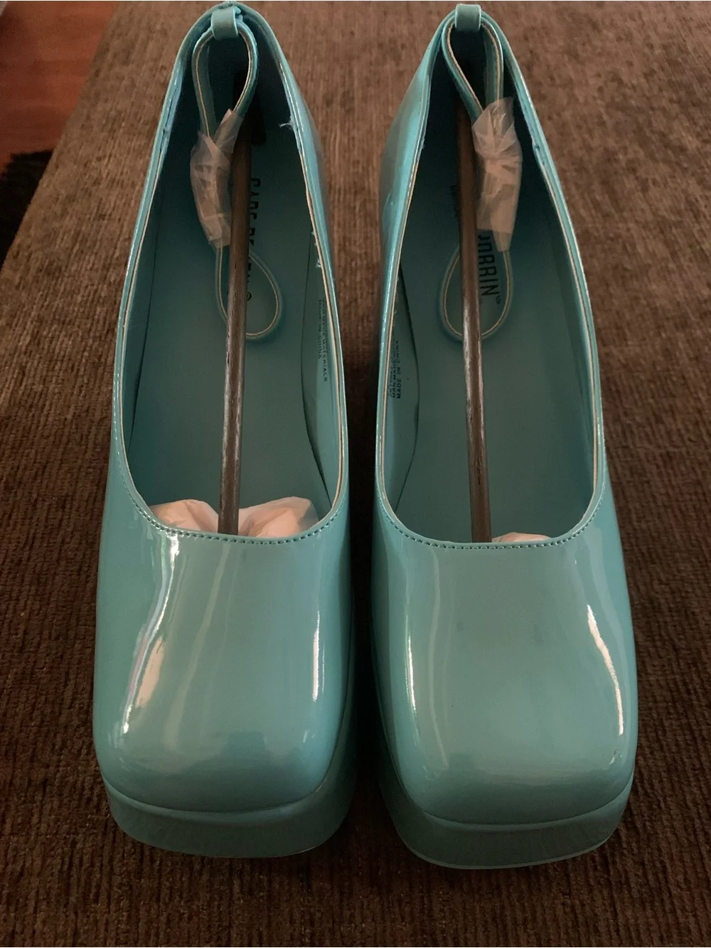 Cape Robbin Teal Platform Wedge Pumps with Ankle Strap